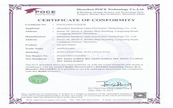La CINA Sunshine Opto-electronics Enterprise Co.,ltd Certificazioni