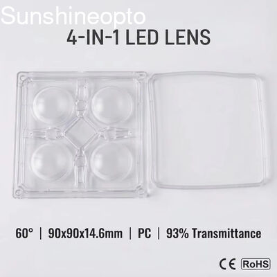 Lente LED per PC ottica da 90×90 mm con angolo del fascio di 60° per luci industriali ad alta baia